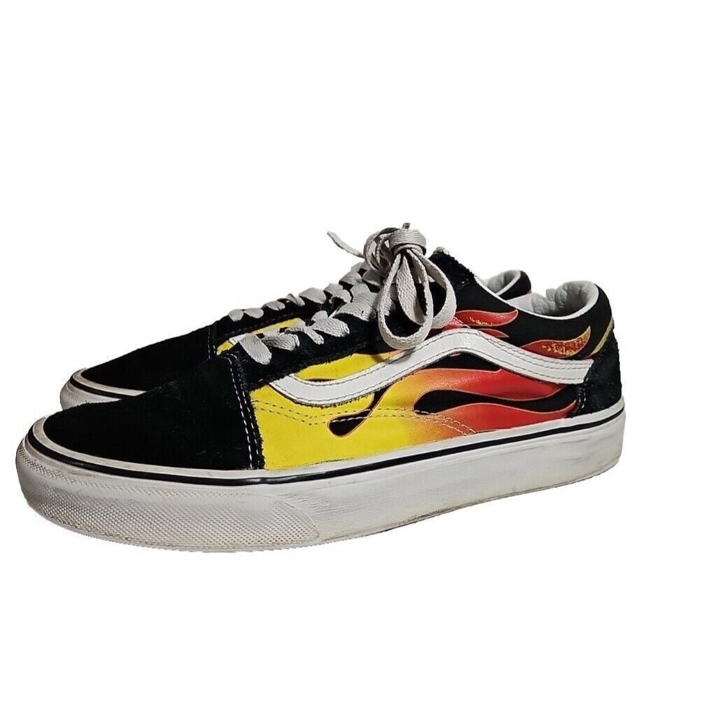Vans Men's Old Skool Sneaker, (Flame) Black/Black/True White, Size 7